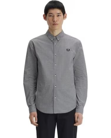 FRED PERRY LANGARMHEMD MIT MIKRO-GINGHAM-MUSTER SCHWARZ BLACK