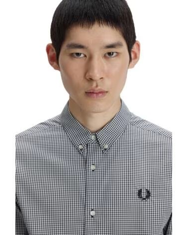 FRED PERRY LANGARMHEMD MIT MIKRO-GINGHAM-MUSTER SCHWARZ BLACK