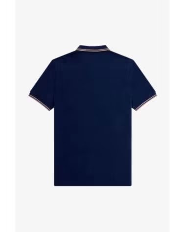 FRED PERRY SLIM FIT DOPPELSTREIFEN POLO DUNKELBLAU UND ROSA NAVY