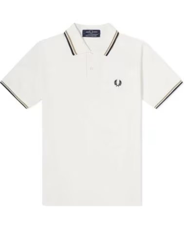 FRED PERRY REISSUES ORIGINAL TWIN TIPPED POLO SOFT WHITE CARAMEL NAVY