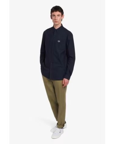 FRED PERRY LANGARM OXFORD HEMD DUNKELBLAU NAVY