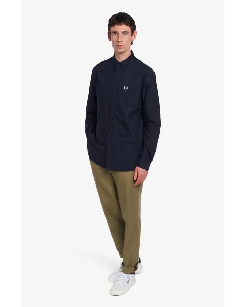 FRED PERRY LANGARM OXFORD HEMD DUNKELBLAU NAVY