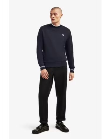 SWEAT-SHIRT FRED PERRY COL ROND BLEU MARINE NAVY