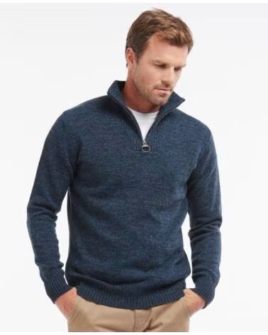 BARBOUR ESSENTIAL LAMBSWOOL HALF ZIP LAMMWOLL PULLOVER MIT HALBEM REISSVERSCHLUSS NAVY MIX