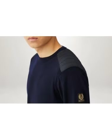 PULL-OVER À COL ROND EN LAINE MÉRINOS KERRIGAN BELSTAFF BLEU MARINE NAVY