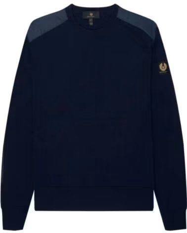 PULL-OVER À COL ROND EN LAINE MÉRINOS KERRIGAN BELSTAFF BLEU MARINE NAVY