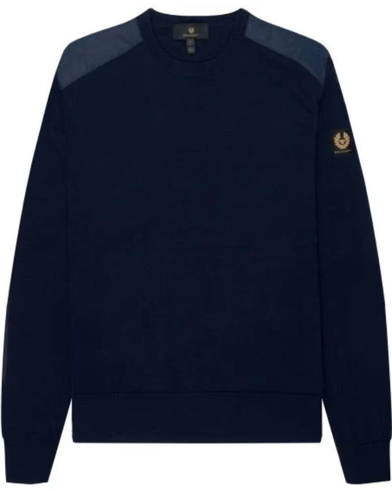 PULL-OVER À COL ROND EN LAINE MÉRINOS KERRIGAN BELSTAFF BLEU MARINE NAVY