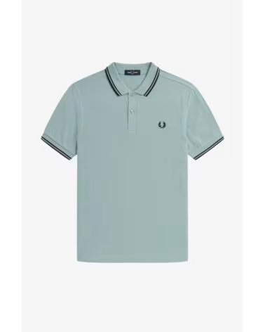 POLO SLIM FIT TWIN TIPPED FRED PERRY PLATEADO AZULADO Y NEGRO LIGHT BLUE