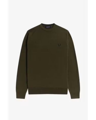 FRED PERRY PULL CLASSIQUE À COL RAS DU COU VERT ARMÉE DARK GREEN