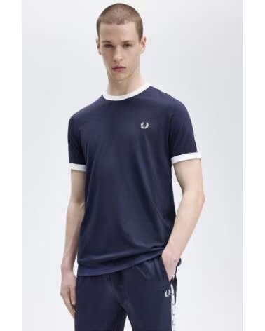 T-SHIRT FRED PERRY TAPED RINGER M4620 CARBON BLUE NAVY