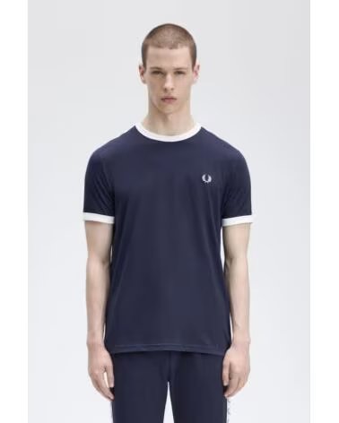 T-SHIRT FRED PERRY TAPED RINGER M4620 CARBON BLUE NAVY