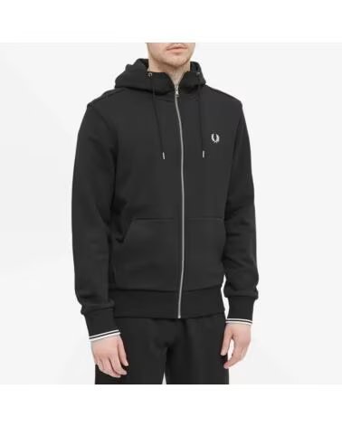 SWEAT-SHIRT À CAPUCHE ET ZIPPÉ FRED PERRY BLACK
