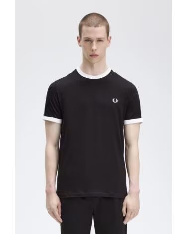 T-SHIRT FRED PERRY TAPED RINGER M4620 BLACK