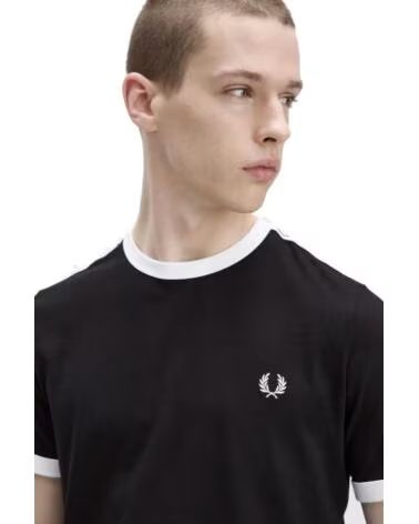 T-SHIRT FRED PERRY TAPED RINGER M4620 BLACK