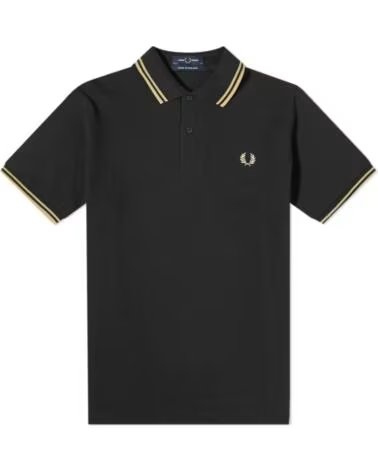 FRED PERRY REISSUES ORIGINAL TWIN TIPPED POLO BLACK CHAMPAGNE