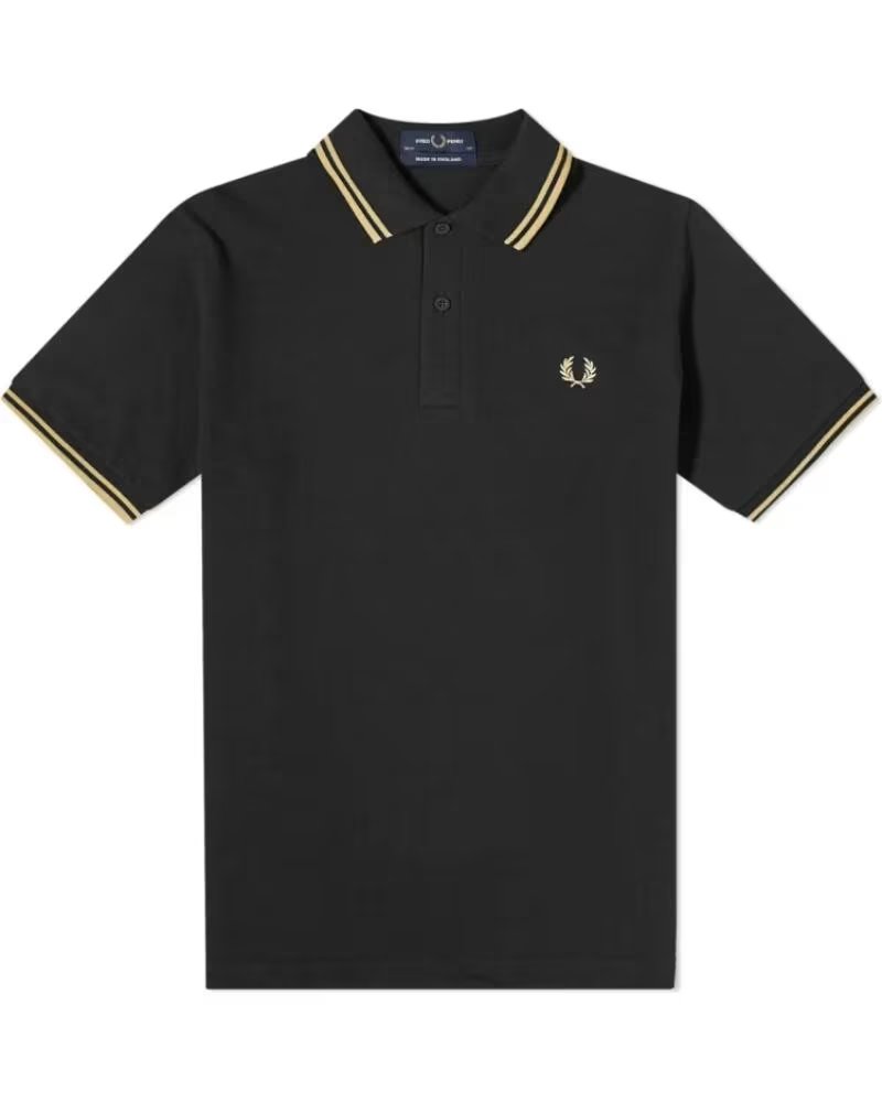 FRED PERRY REISSUES ORIGINAL TWIN TIPPED POLO BLACK CHAMPAGNE