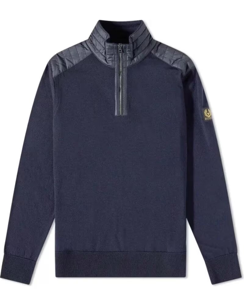 PULL BELSTAFF KILMINGTON QUART ZIPPÉ EN LAINE MÉRINOS BLEU MARINE NAVY