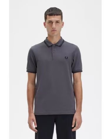 POLO SLIM FIT TWIN TIPPED FRED PERRY GUNMETAL BLACK GREY