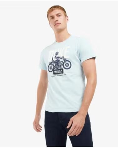 T-SHIRT BARBOUR INTERNATIONAL THRIFT GRAPHIC PRINT PALE SKY LIGHT BLUE