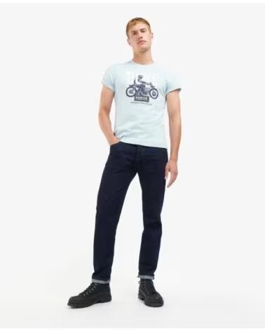 T-SHIRT BARBOUR INTERNATIONAL THRIFT GRAPHIC PRINT PALE SKY LIGHT BLUE