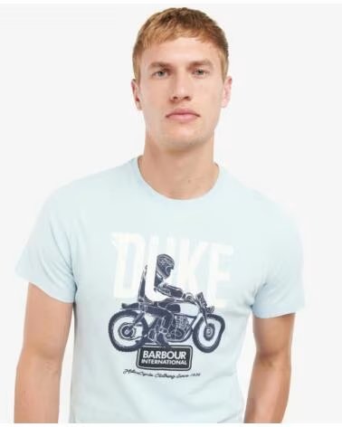 T-SHIRT BARBOUR INTERNATIONAL THRIFT GRAPHIC PRINT PALE SKY LIGHT BLUE