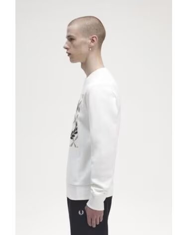 SWEAT-SHIRT FRED PERRY CREW GRAPHIC CROSS STITCH BLANC WHITE