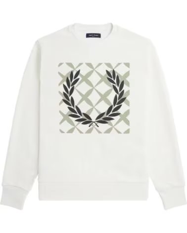 SWEAT-SHIRT FRED PERRY CREW GRAPHIC CROSS STITCH BLANC WHITE