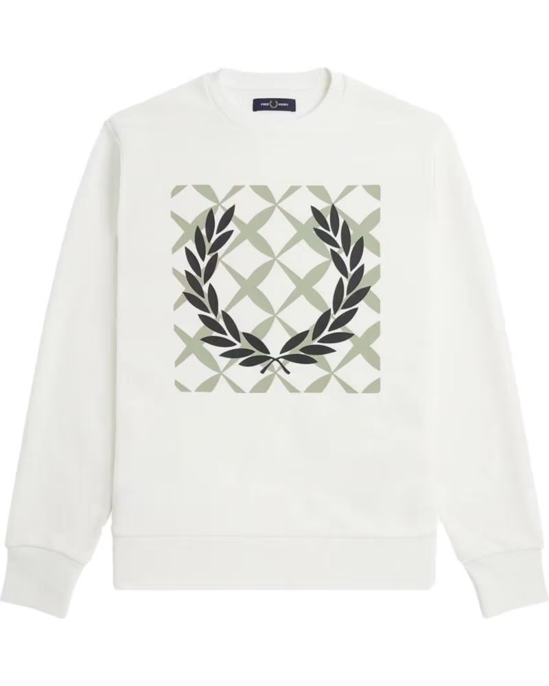 SWEAT-SHIRT FRED PERRY CREW GRAPHIC CROSS STITCH BLANC WHITE