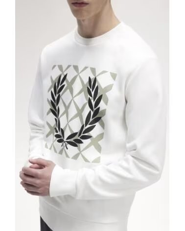 SWEAT-SHIRT FRED PERRY CREW GRAPHIC CROSS STITCH BLANC WHITE
