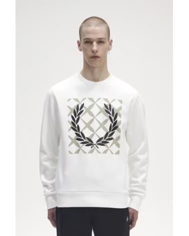 SWEAT-SHIRT FRED PERRY CREW GRAPHIC CROSS STITCH BLANC WHITE