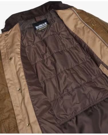 BARBOUR INTERNATIONAL WINTER LOCKSEAM GIACCA CERATA MARRONE SABBIA BROWN