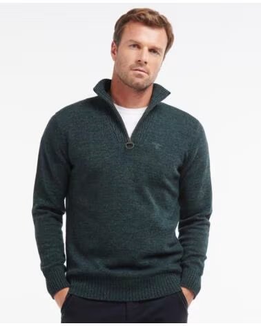 BARBOUR ESSENTIAL LAMBSWOOL HALF ZIP LAMMWOLL-PULLOVER MIT HALBEM REISSVERSCHLUSS OLIV SAGE GREEN