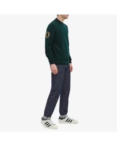 FRED PERRY REISSUES LAUREL WREATH CREW SWEAT PULL SAGE GREEN