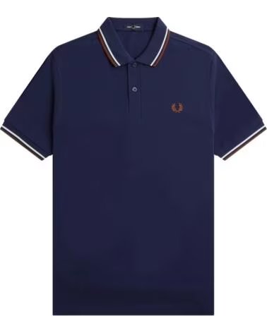 POLO FRED PERRY SLIM FIT TWIN TIPPED FRENCH NAVY ECRU WHISKY BROWN
