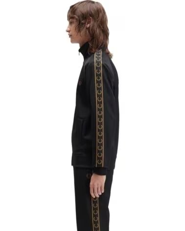 GIACCA SPORTIVA FRED PERRY CONTRAST TAPE TRACK NERO WARM STONE BLACK