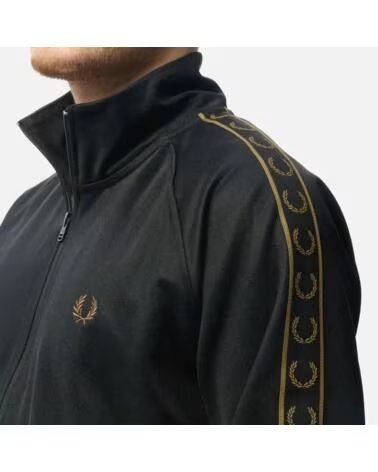GIACCA SPORTIVA FRED PERRY CONTRAST TAPE TRACK NERO WARM STONE BLACK