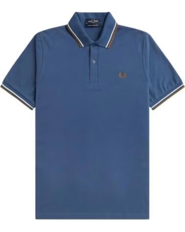 FRED PERRY REISSUES ORIGINAL TWIN TIPPED POLO MIDNIGHT BLUE - ECRU DARK CARAMEL