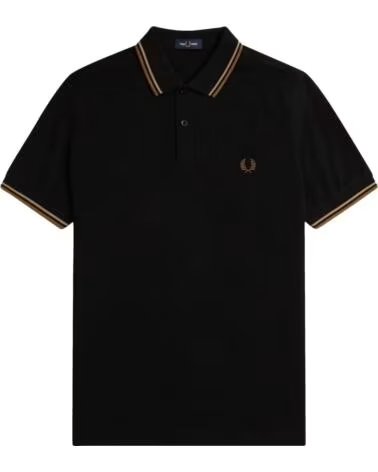 FRED PERRY SLIM FIT TWIN TIPPED POLO BLACK WARM STONE SHADED