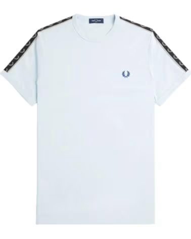 FRED PERRY TAPED RINGER T-SHIRT LIGHT ICE WARM GREY BLUE