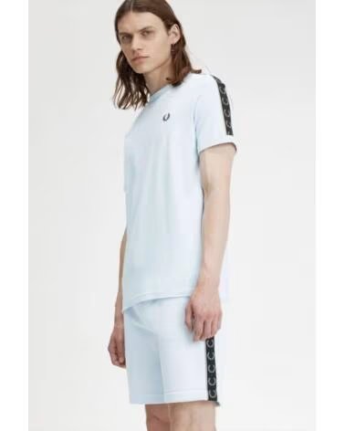 FRED PERRY TAPED RINGER T-SHIRT LIGHT ICE WARM GREY BLUE