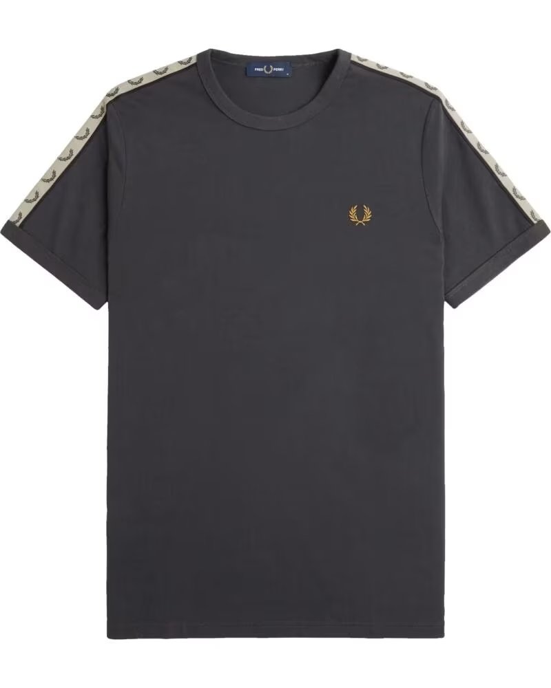 T-SHIRT FRED PERRY TAPED RINGER ANCHOR GREY BLACK