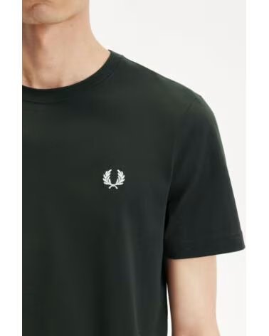 FRED PERRY T-SHIRT COL ROND NIGHT GREEN - SNOW WHITE DARK