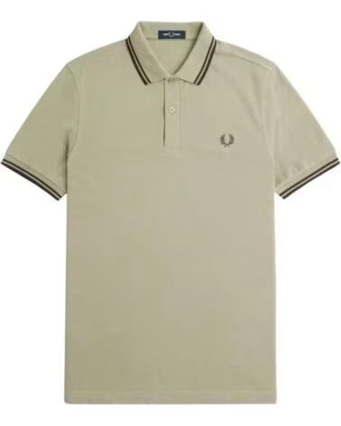 FRED PERRY POLO SLIM FIT TWIN TIPPED WARM GREY CARRINGTON BRICK