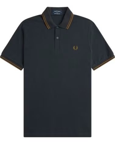 FRED PERRY REISSUES ORIGINAL TWIN TIPPED POLO NIGHT GREEN DARK CARAMEL NAVY