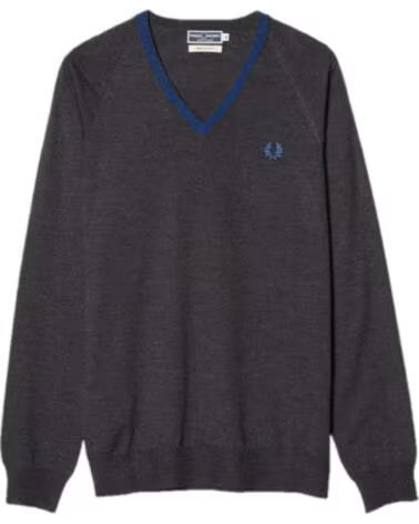 FRED PERRY REISSUES PULL EN LAINE MÉRINOS À COL V ET BORDURES GREY