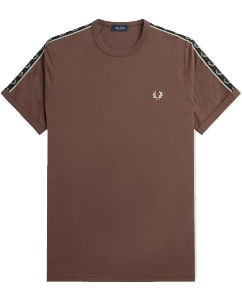 T-SHIRT FRED PERRY TAPED RINGER CARRINGTON BRICK WARM GREY BROWN