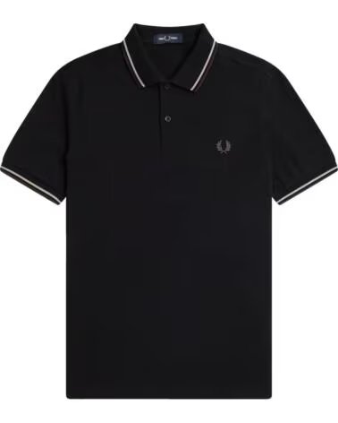 FRED PERRY POLO SLIM FIT TWIN TIPPED NERO - WARM GREY CARRINGTON BRICK BLACK