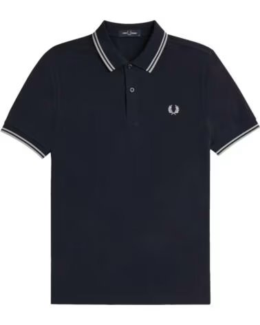 FRED PERRY SLIM FIT TWIN TIPPED POLO NAVY SILVER BLUE WARM GREY