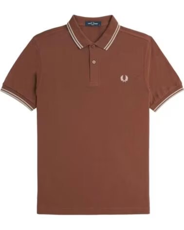FRED PERRY SLIM FIT TWIN TIPPED POLO WHISKY BROWN - PORRIDGE MARL