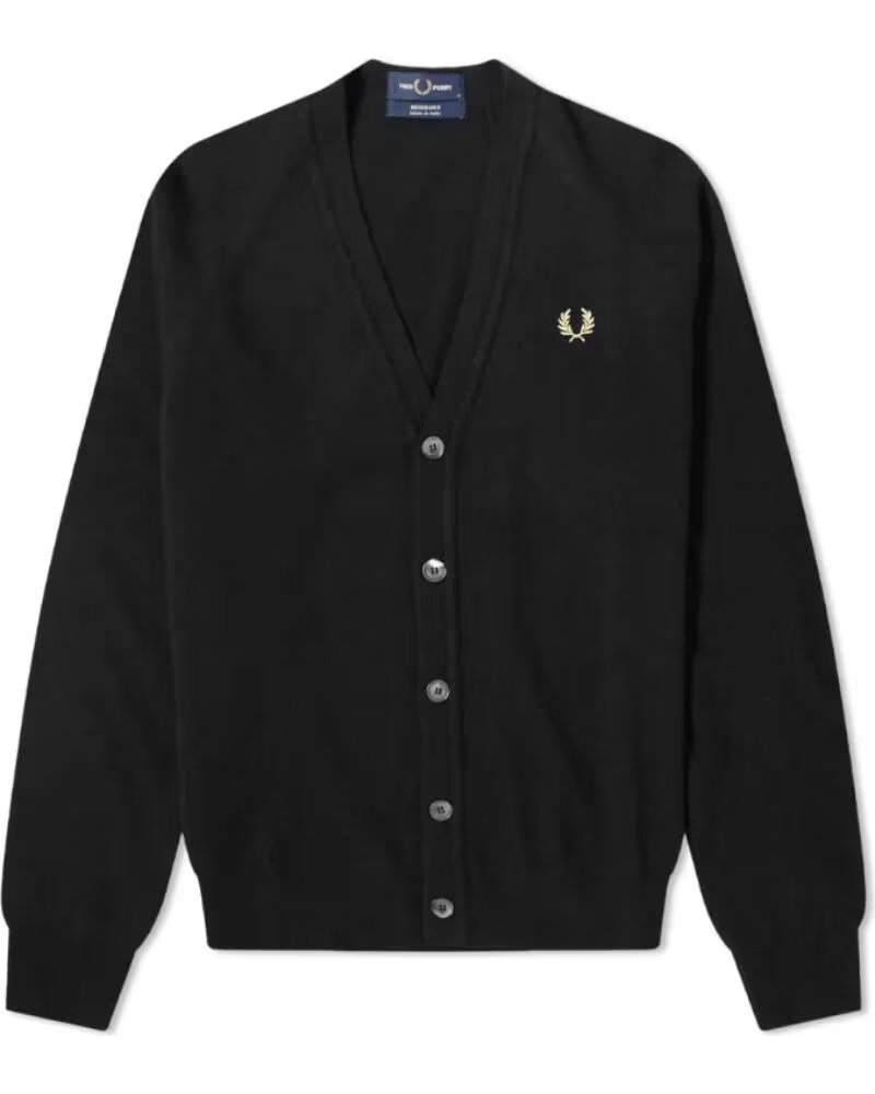 CARDIGAN EN LAINE D´AGNEAU MADE IN ITALY REISSUES FRED PERRY BLACK